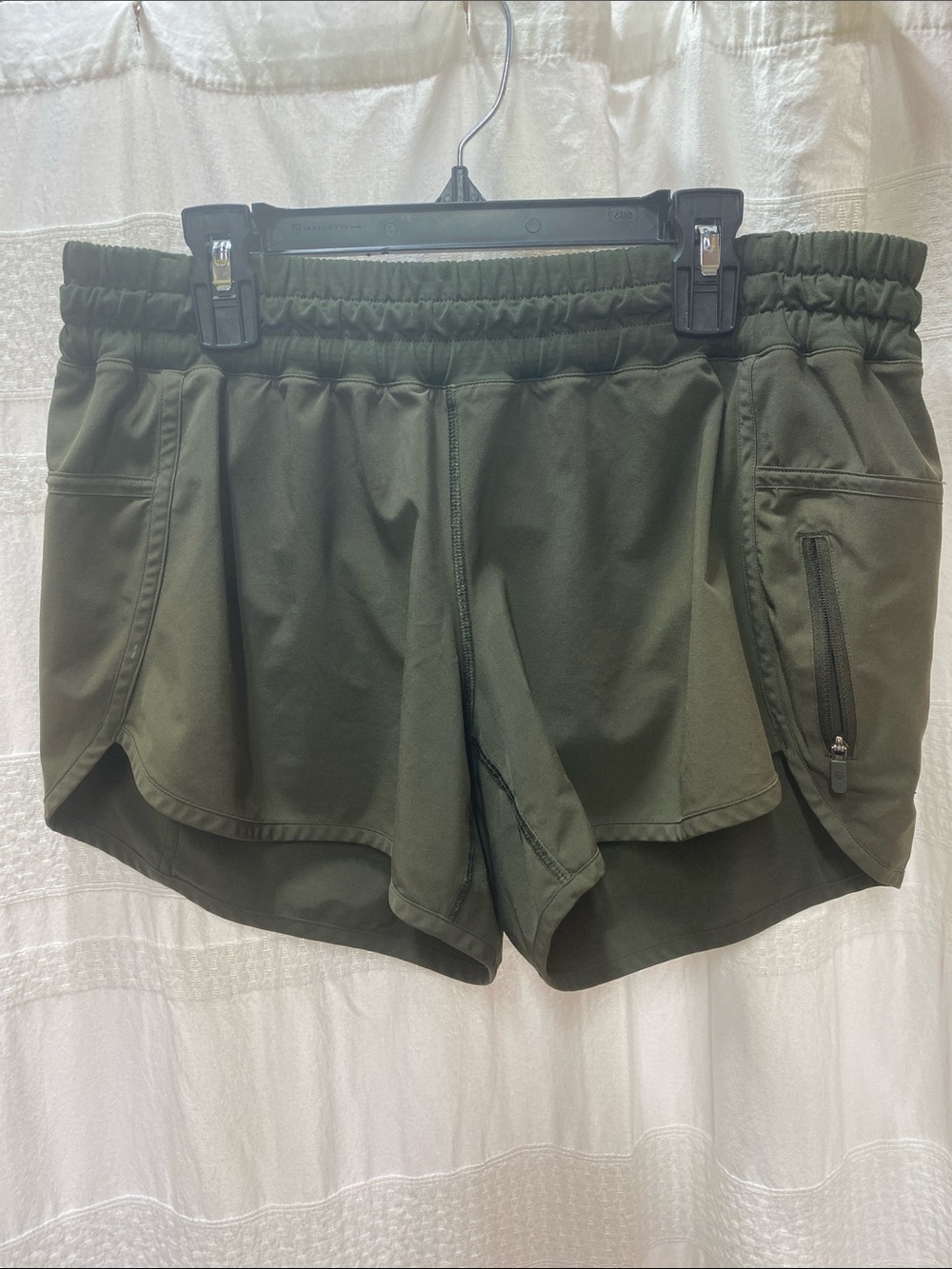 lululemon athletica Olive Green Athletic Runner Shorts with Zip Pocket
